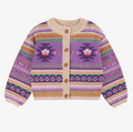 Beige and purple knit cardigan with patterns, child